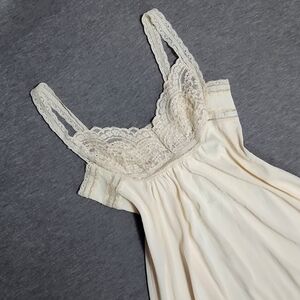Vintage Cream Sheer Lacey Lingerie Maxi Tank Slip Dress Nightgown